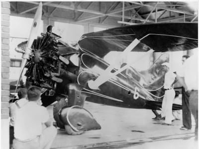 Hall Bulldog at Cleveland OH with group, left front view, cowl off